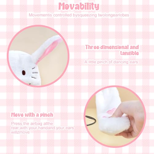 TecoKart® Plush Bunny Dancing Ears Cap - White Kawaii Bunny Ears Winter Hat for Girls, Rabbit Moving Ear Flaps and Press Paws, Plush Wool Winter Caps for Girls Kids - Image 5