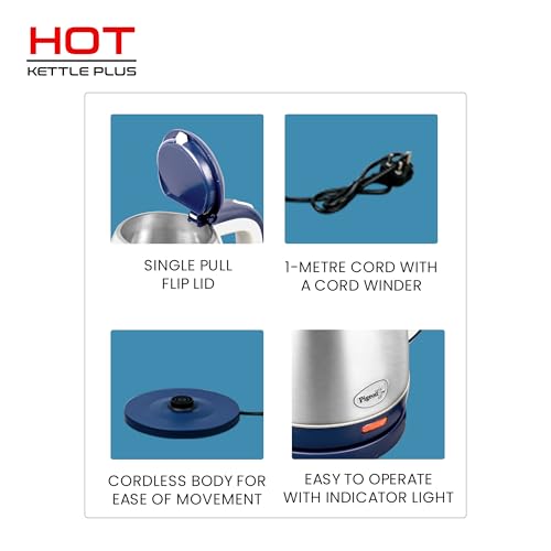 Pigeon Kessel Multipurpose Kettle 1.5 litres with Stainless Steel Body, used for boiling Water and milk, Tea, Coffee, Oats, Noodles, Soup etc 600 Watt (Blue) - Image 4