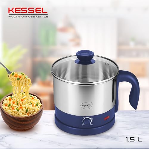 Pigeon Kessel Multipurpose Kettle 1.5 litres with Stainless Steel Body, used for boiling Water and milk, Tea, Coffee, Oats, Noodles, Soup etc 600 Watt (Blue) - Image 2