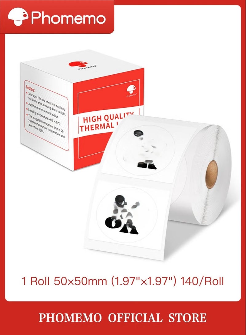 phomemo Round Self-Adhesive Labels,50x50 mm(1.96" x 1.96")-140 Labels/Roll,  For M110 M220 M221 M150 M120,Label for Barcode, DIY Logo Design(Black on White ) - Image 1