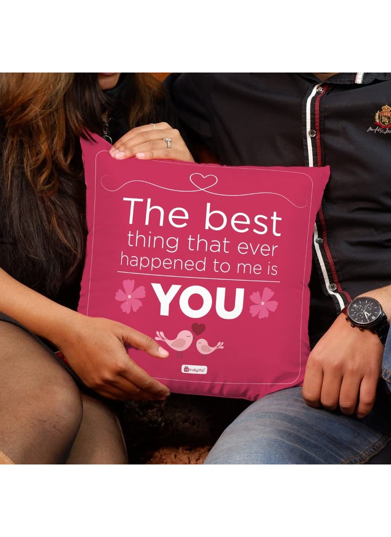 Indigifts - Indigifts Satin Printed Cushion Cover with Filler | The Best Thing | Polysatin | 12X12 Inches | Comfortable Pink Cushions - Image 1