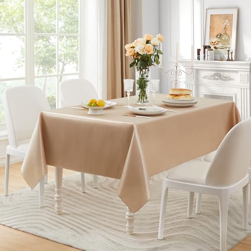 Counfeisly 1 Pack Satin Table Cover Rectangle Silkly Soft Table Cloth, Satin Dining Table Cloths for Wedding Banquet Table Decoration, Dining Room, Indoor and Outdoor Use, 60 x 84 Inches, Taupe - Image 5