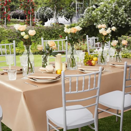 Counfeisly 1 Pack Satin Table Cover Rectangle Silkly Soft Table Cloth, Satin Dining Table Cloths for Wedding Banquet Table Decoration, Dining Room, Indoor and Outdoor Use, 60 x 84 Inches, Taupe - Image 4