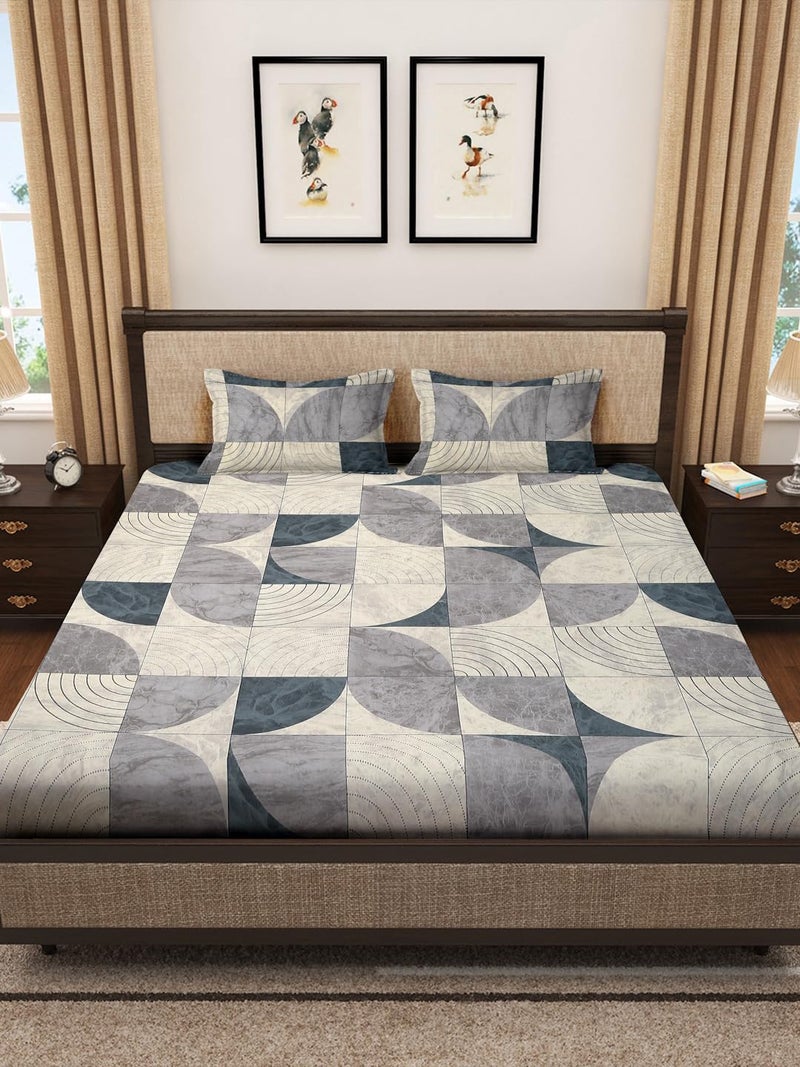 KLOTTHE Multicolor Geometric 400 TC Pure Cotton Super King Double Bedsheet with 2 Pillow Covers - Image 2