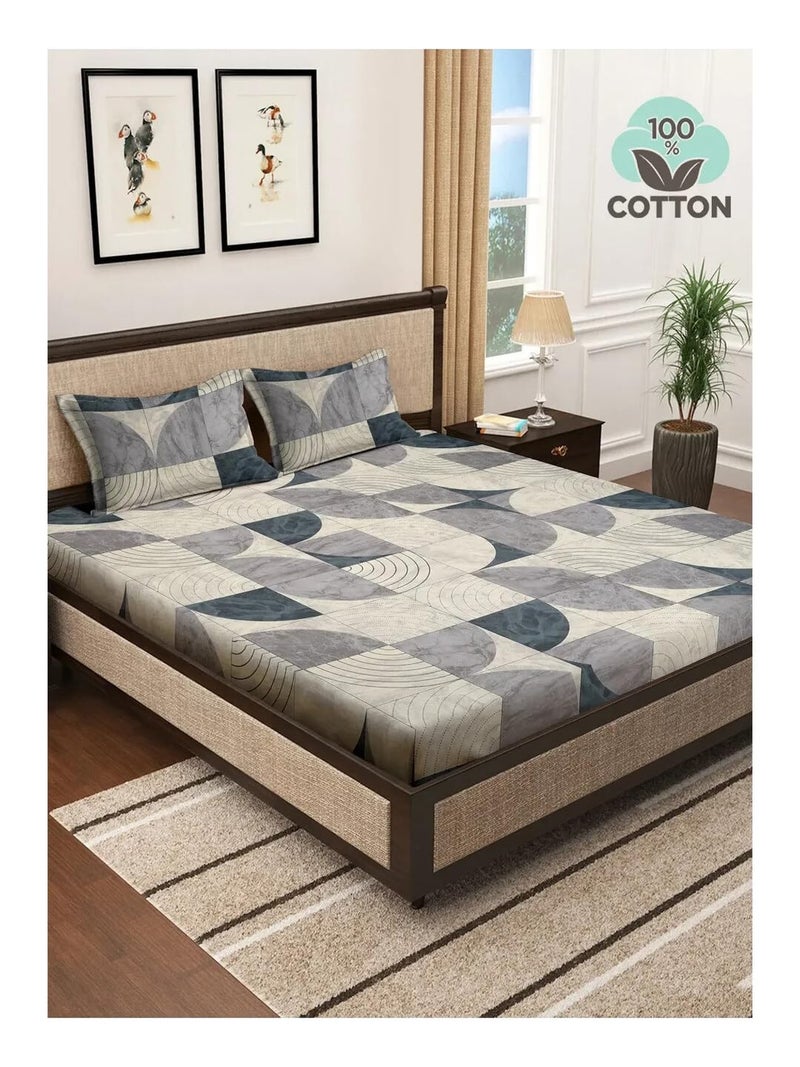 KLOTTHE Multicolor Geometric 400 TC Pure Cotton Super King Double Bedsheet with 2 Pillow Covers - Image 1