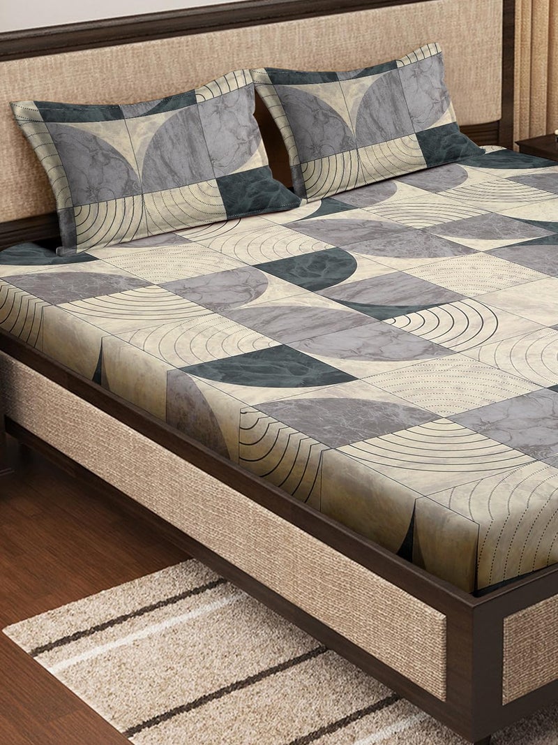 KLOTTHE Multicolor Geometric 400 TC Pure Cotton Super King Double Bedsheet with 2 Pillow Covers - Image 3
