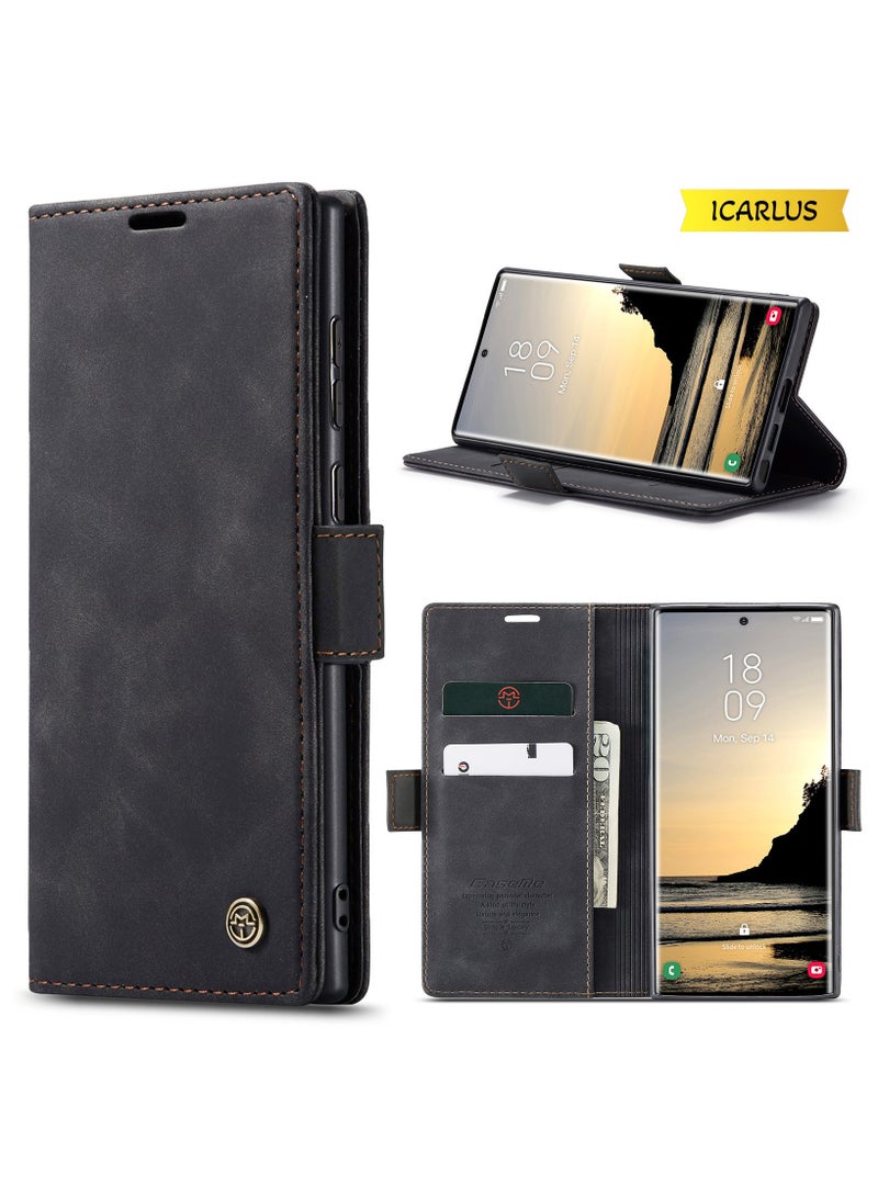 ICARLUS For Samsung Galaxy S25 Ultra Case PU Leather Stand View Business Phone Cover - Black - Image 1