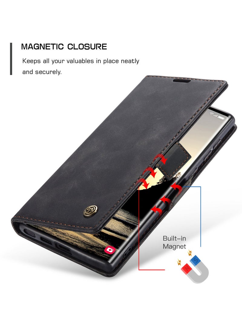 ICARLUS For Samsung Galaxy S25 Ultra Case PU Leather Stand View Business Phone Cover - Black - Image 2