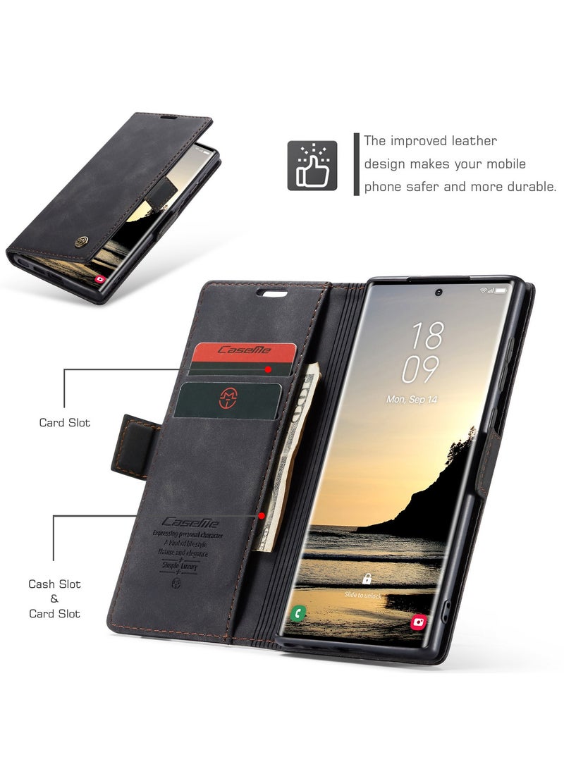 ICARLUS For Samsung Galaxy S25 Ultra Case PU Leather Stand View Business Phone Cover - Black - Image 3