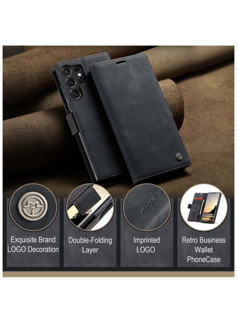 ICARLUS For Samsung Galaxy S25 Ultra Case PU Leather Stand View Business Phone Cover - Black - Image 4