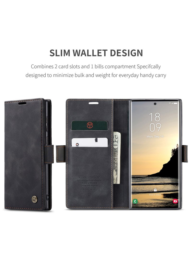 ICARLUS For Samsung Galaxy S25 Ultra Case PU Leather Stand View Business Phone Cover - Black - Image 5