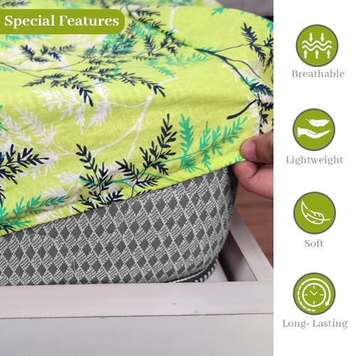 Divine Casa 144 TC 100% Cotton Floral Green Lightweight Single Bedsheet with Elastic Fitted - 198 x 90 CM - Image 3