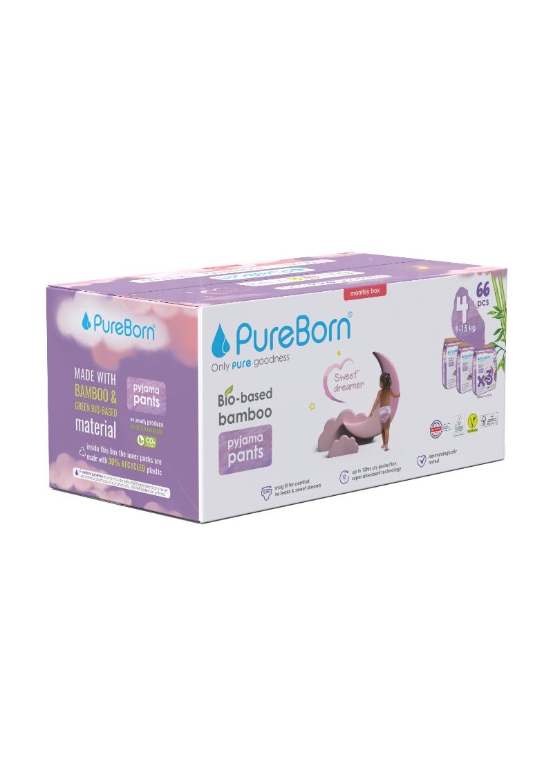 PureBorn Natural Bio-Based Baby Night Training Pyjama Pants Size 4 Cloud Print 3 x 22 Pants  - Image 2