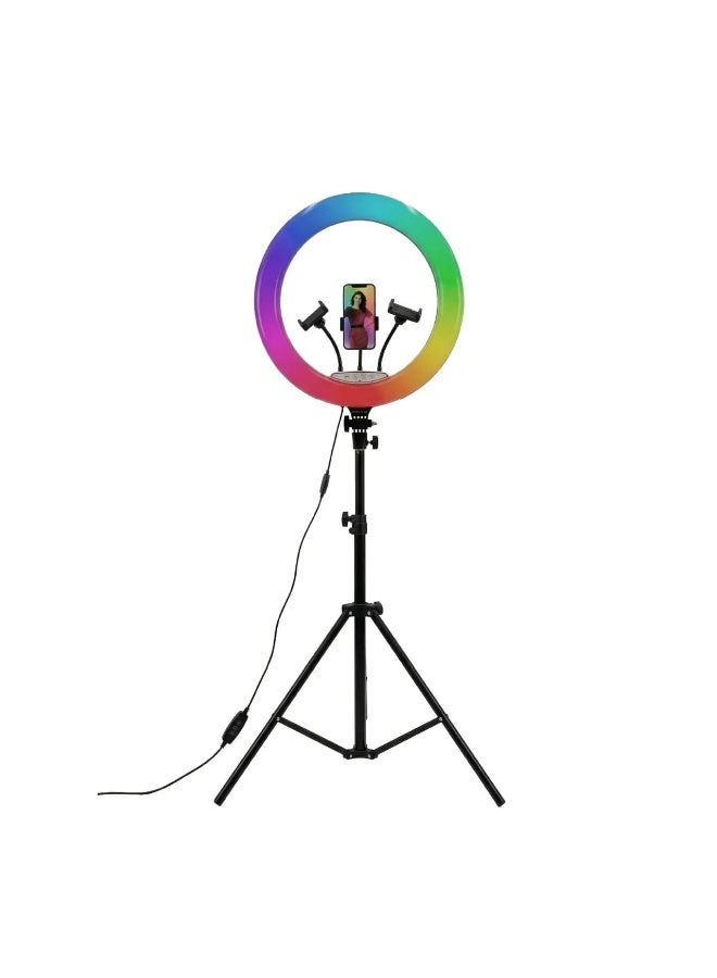 18-Inch RGB Professional LED Ring Light with Triple Phone Holders and Adjustable Tripod Stand for Live Streaming & Photography - Model MJ-45 - Image 2