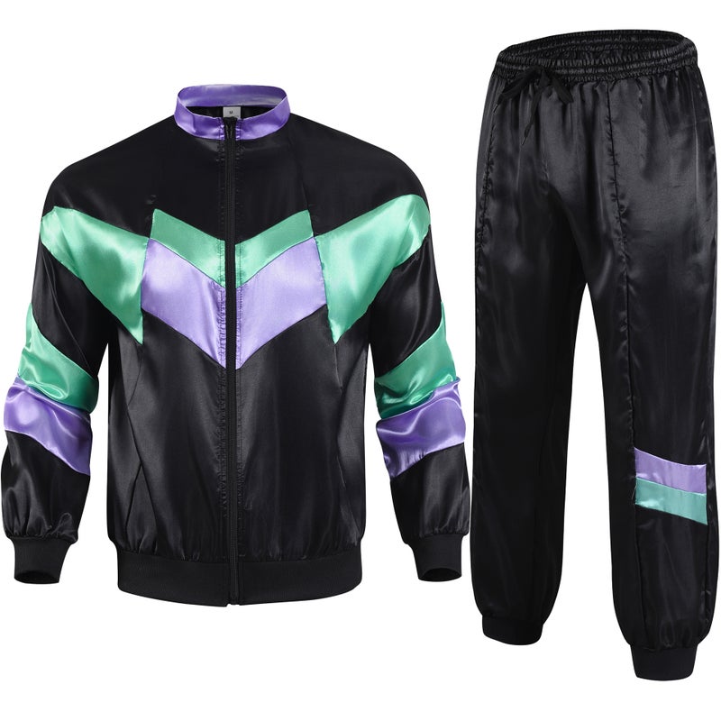 Cross Border 80 s Disco Sportswear Jacket and Pants Jogging Suit Retro Style 80 s Theme Party Black Sportswear