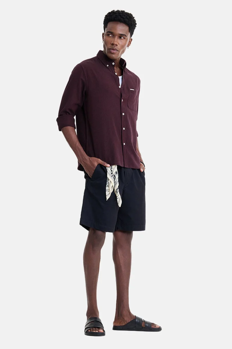 سنيتش Maroon Solid Long Sleeve Regular Fit Shirt