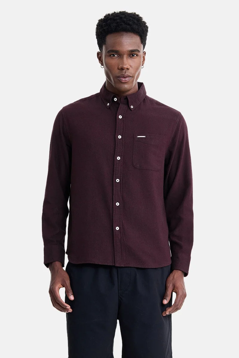 سنيتش Maroon Solid Long Sleeve Regular Fit Shirt