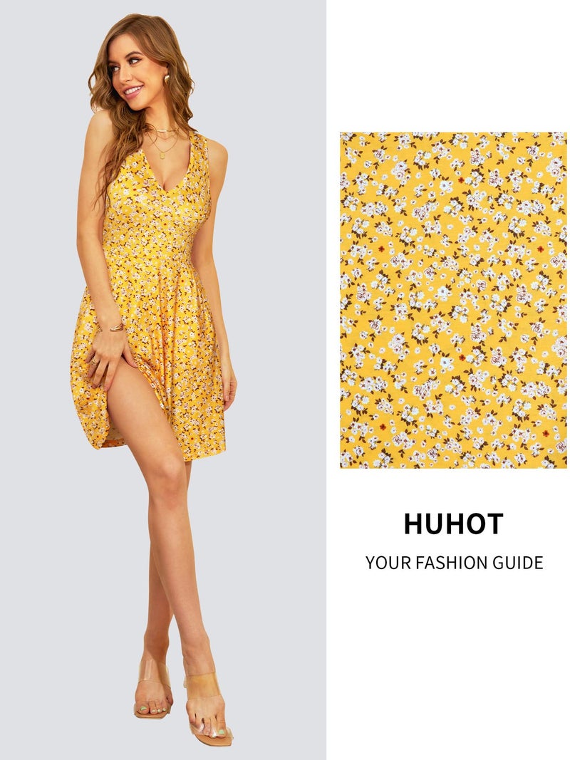 HUHOT Easter Dress for Women 2025 Floral Dresses for Wedding Guest Women Summer Spring 2025 Sleeveless Flowy Tank Sundresses - Image 3