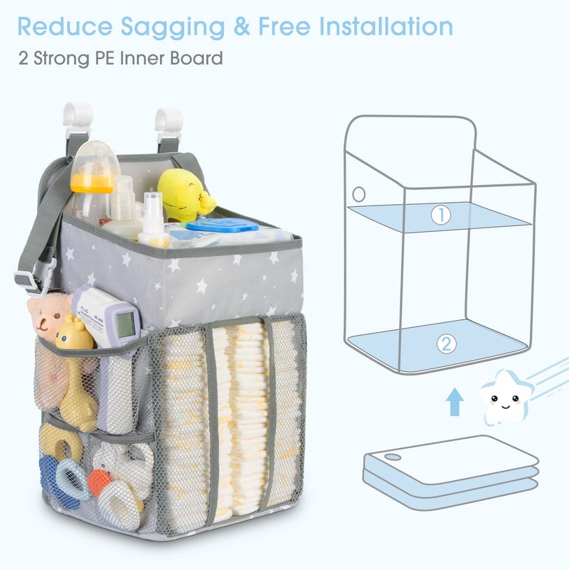Maliton Changing Table Diaper Organizer - Baby Hanging Diaper Stacker Nursery Caddy Organizer for Cribs Playard Baby Essentials Storage (Star) - Image 2