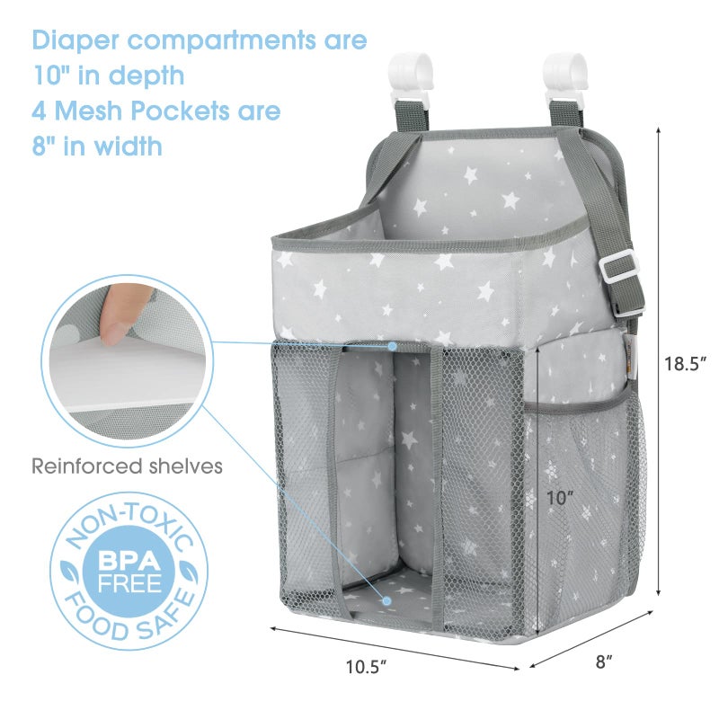 Maliton Changing Table Diaper Organizer - Baby Hanging Diaper Stacker Nursery Caddy Organizer for Cribs Playard Baby Essentials Storage (Star) - Image 4
