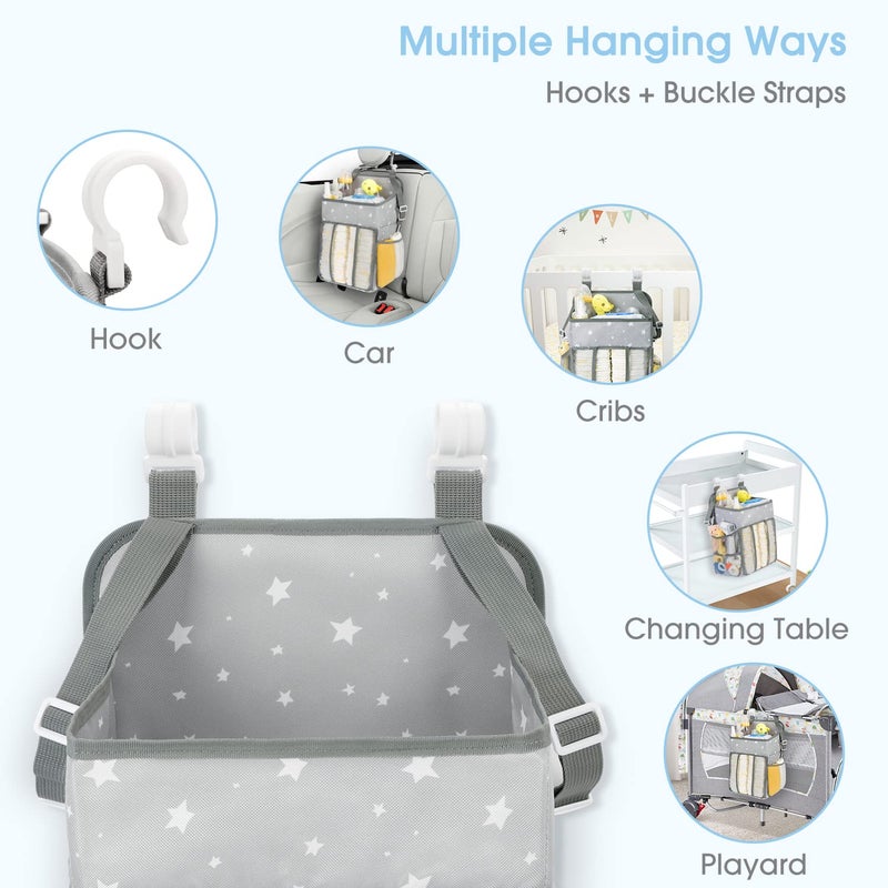 Maliton Changing Table Diaper Organizer - Baby Hanging Diaper Stacker Nursery Caddy Organizer for Cribs Playard Baby Essentials Storage (Star) - Image 5