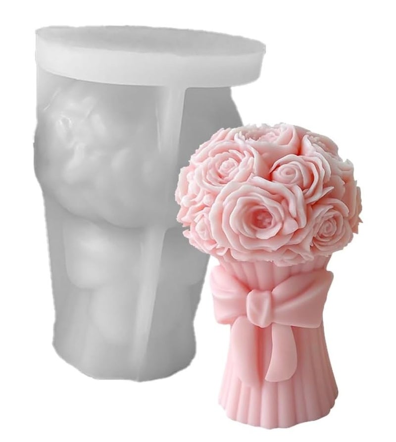 RKPM HOMES RKPM HOMES Rose Bouquet Candle Mold I 3D Flower Basket Pillar Silicone Epoxy Mould I Special for Valentine's Day I for DIY Handmade Ornament Aromatherapy Soap Resin Art Craft Home Party Décor (Bow) - Image 1