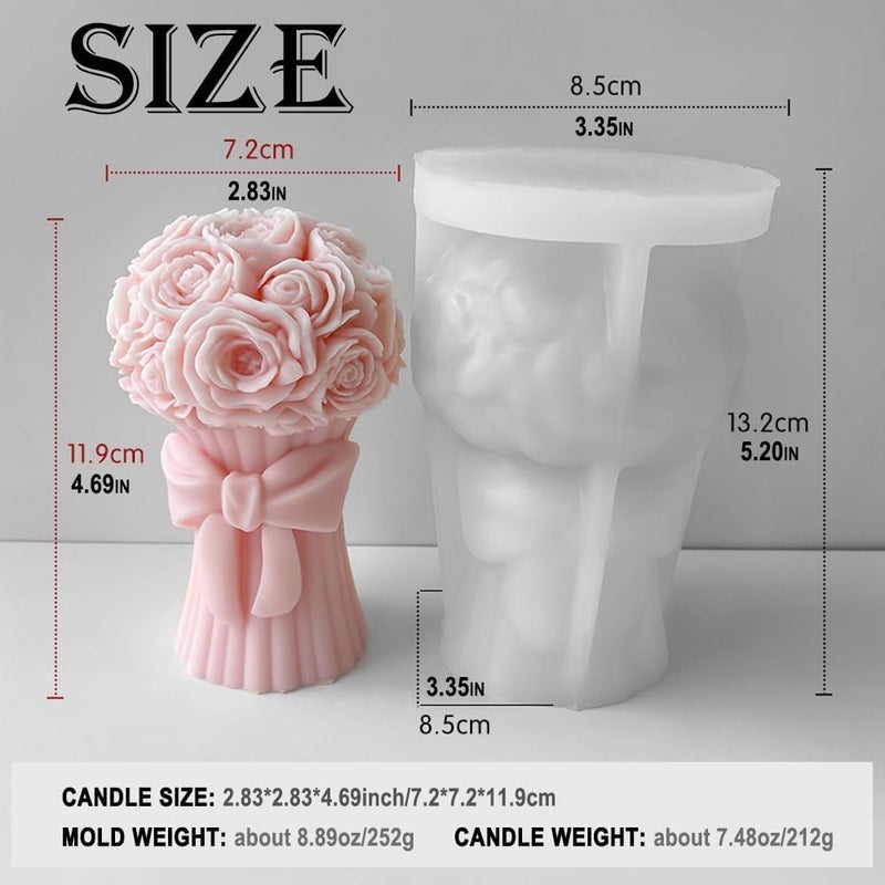 RKPM HOMES RKPM HOMES Rose Bouquet Candle Mold I 3D Flower Basket Pillar Silicone Epoxy Mould I Special for Valentine's Day I for DIY Handmade Ornament Aromatherapy Soap Resin Art Craft Home Party Décor (Bow) - Image 2
