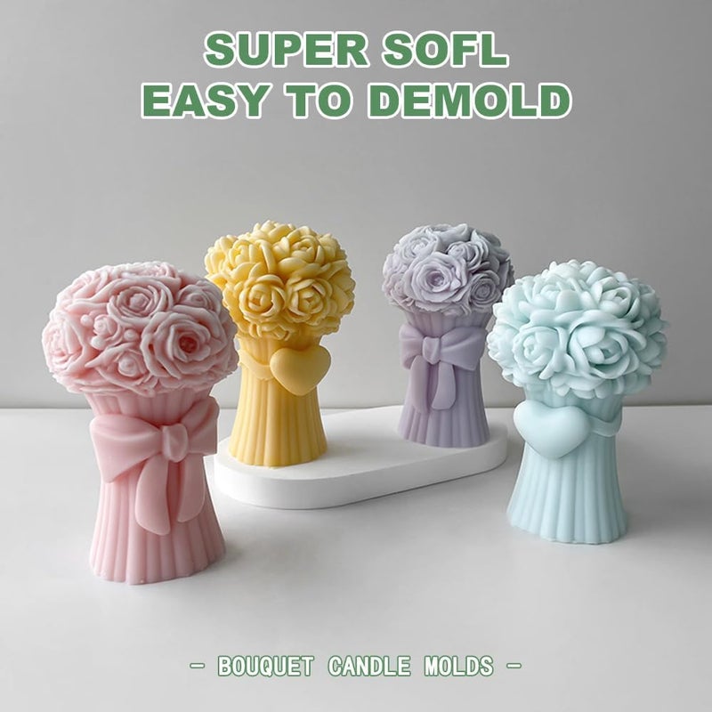 RKPM HOMES RKPM HOMES Rose Bouquet Candle Mold I 3D Flower Basket Pillar Silicone Epoxy Mould I Special for Valentine's Day I for DIY Handmade Ornament Aromatherapy Soap Resin Art Craft Home Party Décor (Bow) - Image 3