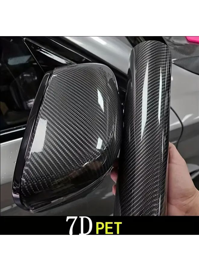 PET Black 7D Carbon Fiber Wrap Film 11 81x39 37in Glossy Finish Strong Adhesive - Image 1