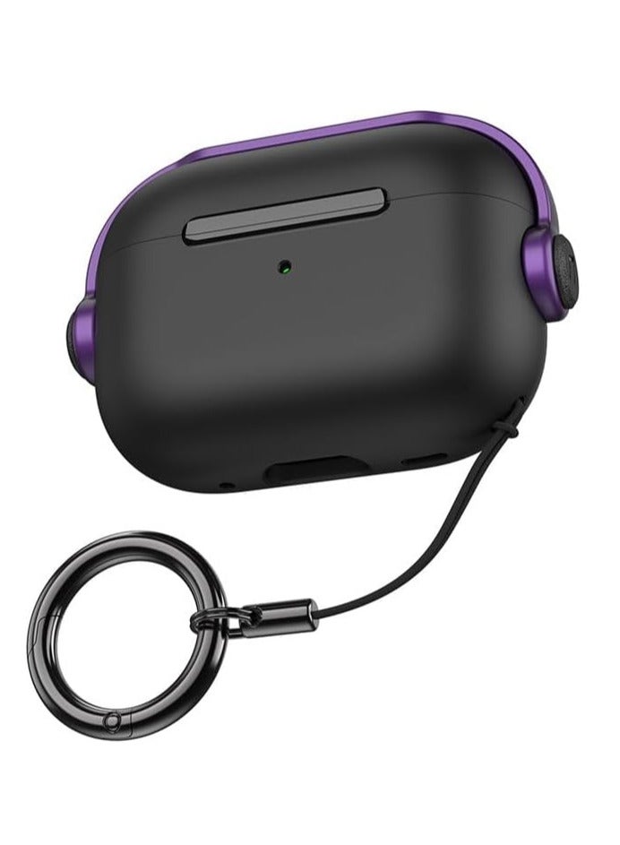 Protective Case for Airpods 4 Cover Shockproof, Wireless Charging Case with Safety Lock and Keychain, Anti-Fall Protective Cover (Black - Purple) - Image 1