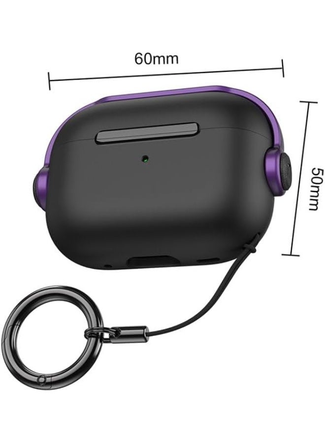 Protective Case for Airpods 4 Cover Shockproof, Wireless Charging Case with Safety Lock and Keychain, Anti-Fall Protective Cover (Black - Purple) - Image 5