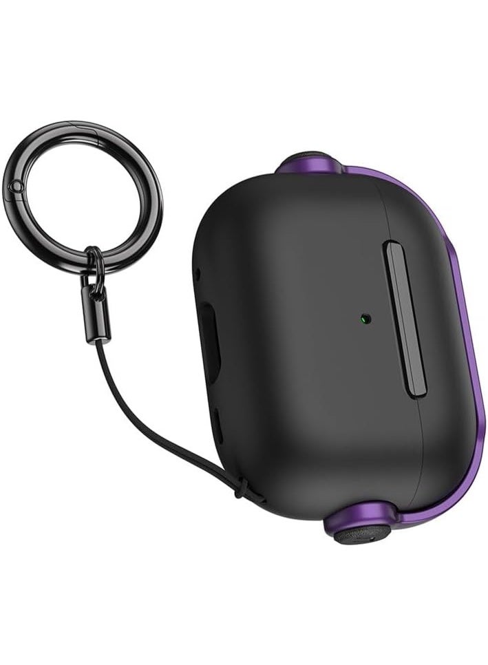 Protective Case for Airpods 4 Cover Shockproof, Wireless Charging Case with Safety Lock and Keychain, Anti-Fall Protective Cover (Black - Purple) - Image 3