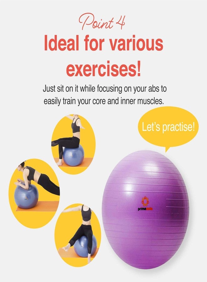 Primasole 65cm Anti-Burst Yoga Ball for Pilates, Core Strength, Pregnancy & Office Chair - Stability Ball for Home & Gym Workout (25.6 Inch, Nail Pink)‌ - Image 5