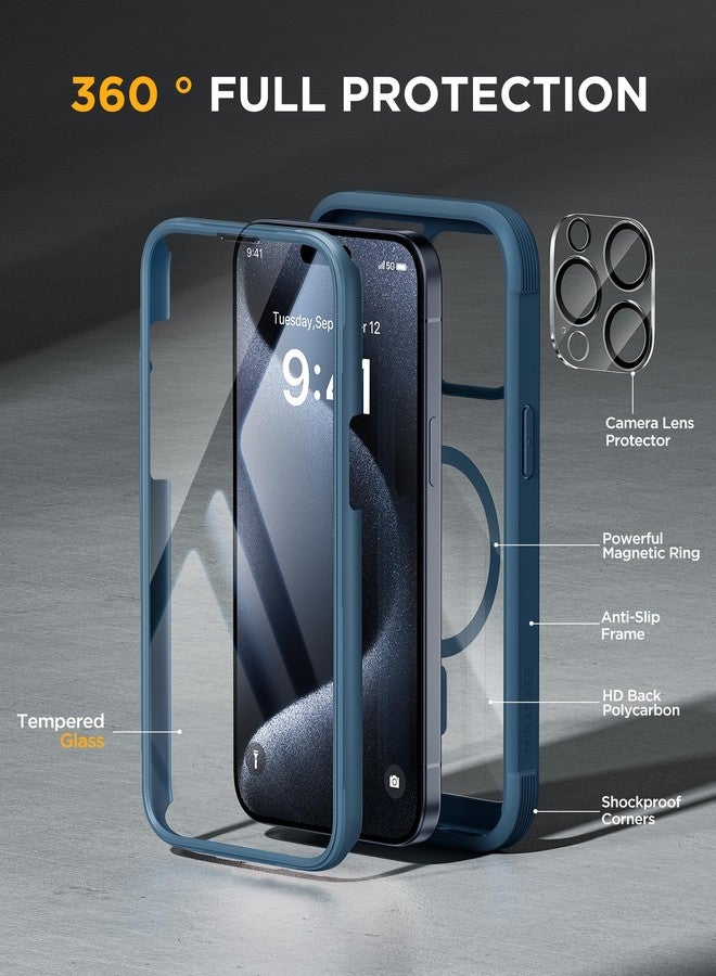 Miracase Magnetic for iPhone 15 Pro Max Case 6.7'' [Compatible with Magsafe] Full-Body Drop Proof Bumper Phone Case for iPhone 15 Pro Max with Built-in 9H Tempered Glass Screen Protector,Blue - Image 3