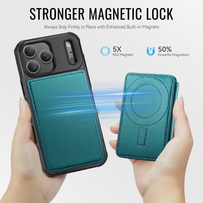Usroom for iPhone 17 Pro Wallet Case Compatible with Magsafe, Magnetic RFID Blocking Card Holder Kickstand 2 in 1 Detachable Case for iPhone 17 Pro 6.3", Bluish Green - Image 2