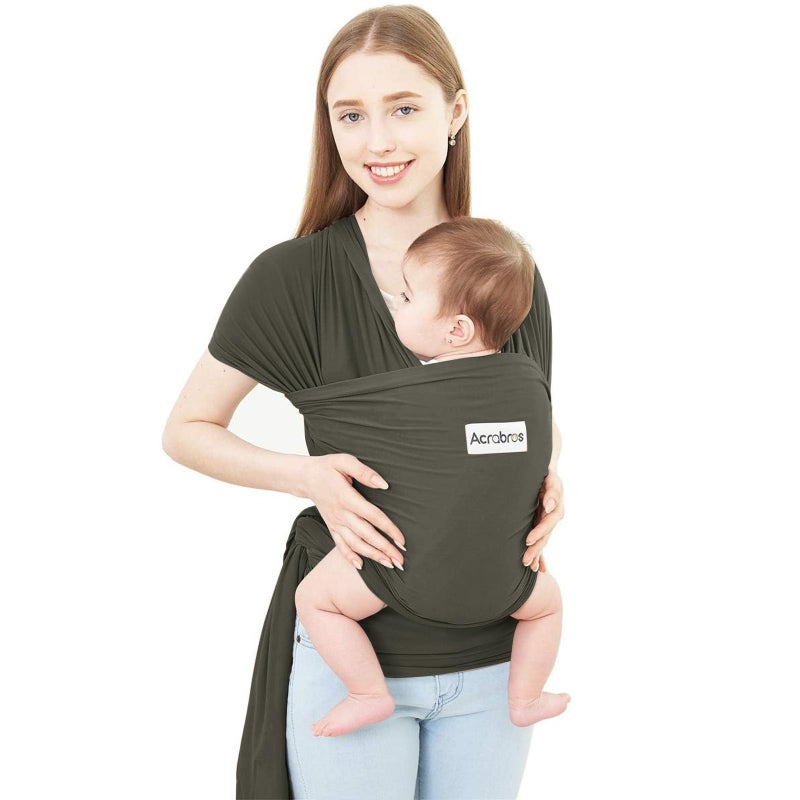 Acrabros Baby Wrap Carrier,Hands Free Baby Carrier Sling,Lightweight,Breathable,Softness,Perfect for Newborn Infants and Babies Shower Gift,Dark Grey - Image 1