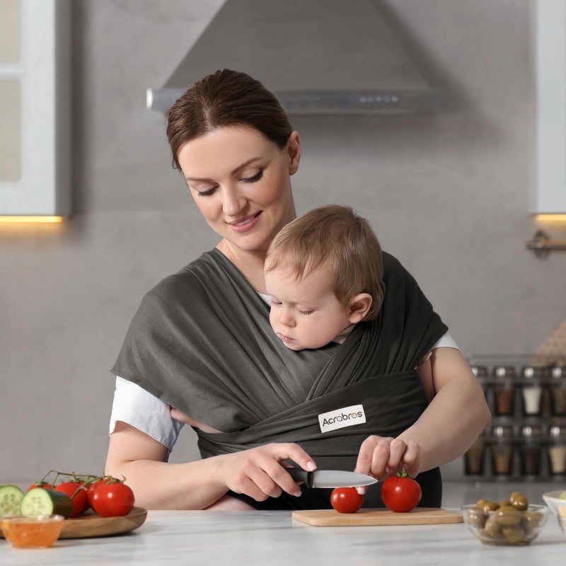 Acrabros Baby Wrap Carrier,Hands Free Baby Carrier Sling,Lightweight,Breathable,Softness,Perfect for Newborn Infants and Babies Shower Gift,Dark Grey - Image 4