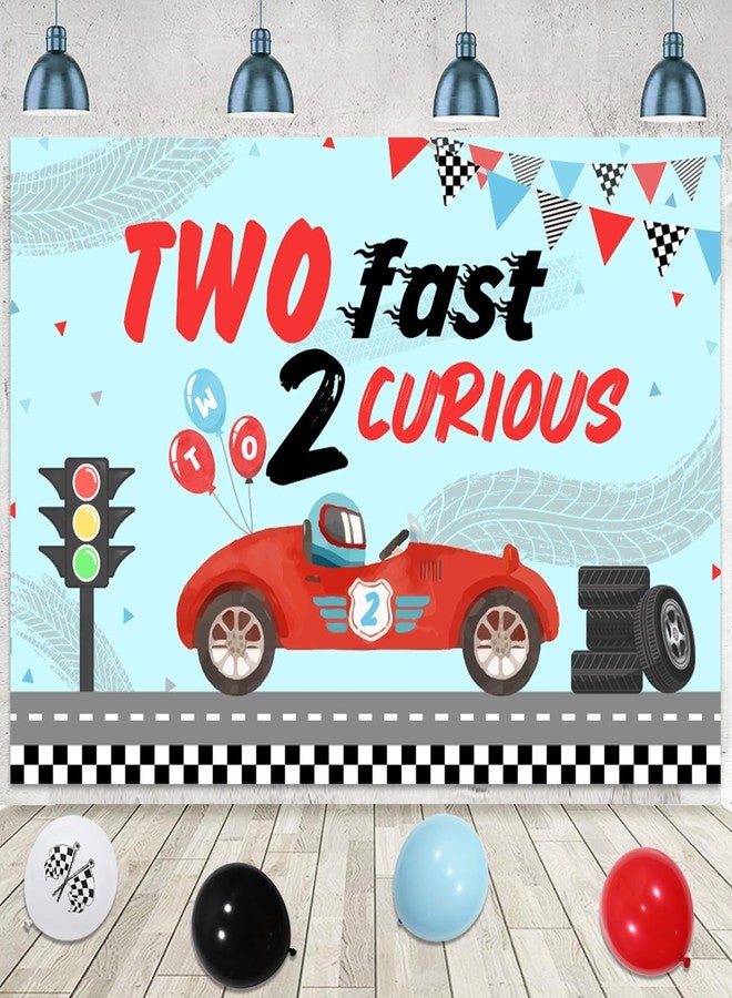 Cheereveal Two Fast 2 Curious Birthday Decorations - 2 Fast 2 Curious Backdrop Cake Topper, Happy Bday Checkered Flags Banner, Boys Second Birthday Party Supplies - Image 5