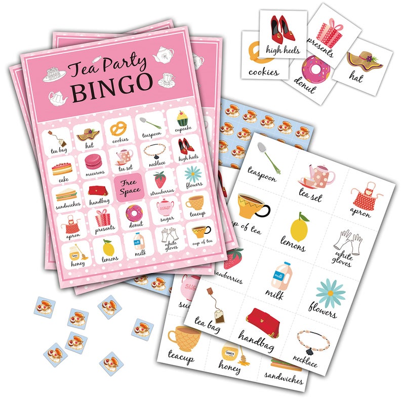Levitatinyear Tea Bingo Game Blush Pink Themed Party Games with 24 Players Garden Tea Party Favors for Family Scrumptious Party Supplies Activities