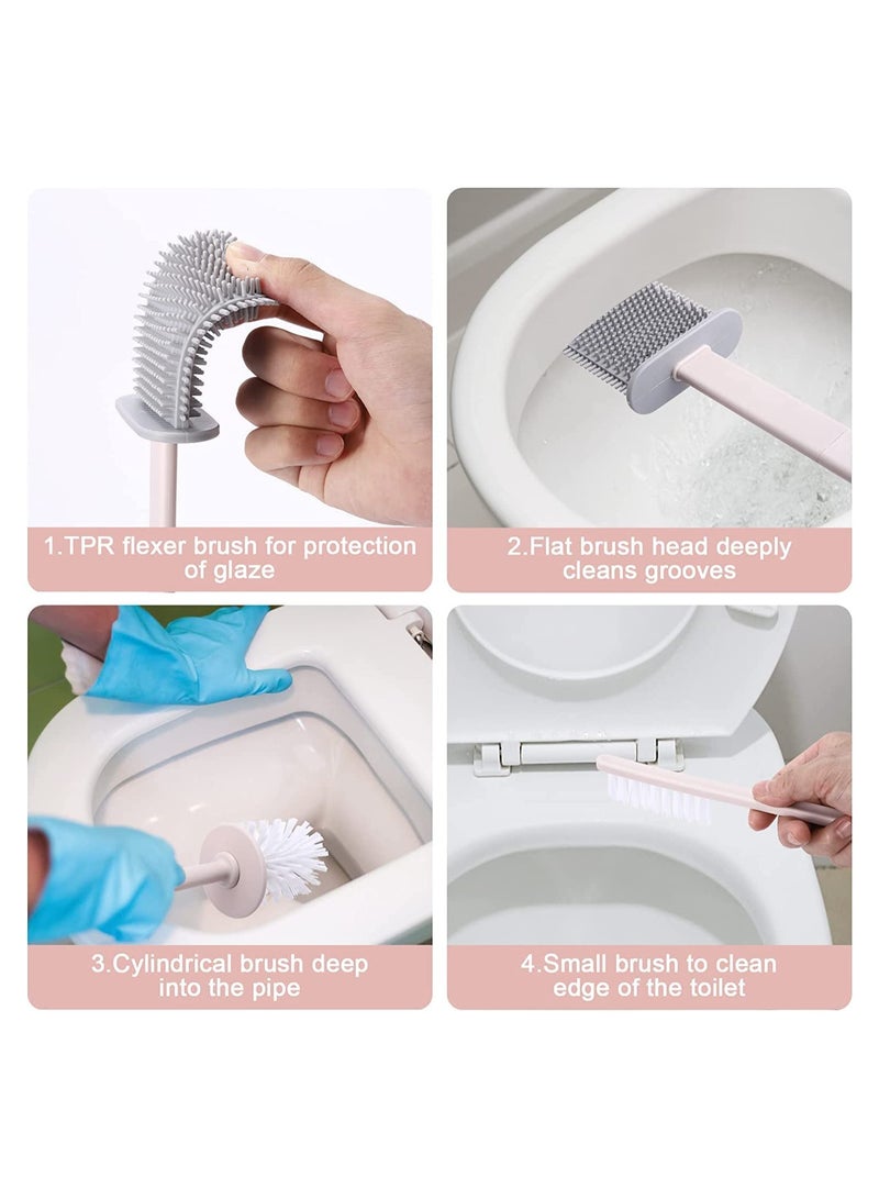 Zikra مجموعة فرشاة المرحاض وحاملها مع 3 قطع فرش مثبتة على الحائط / قائمة على الأرض لفرش المرحاض ذات المقبض الطويل سهلة التنظيف لزاوية المرحاض للحمام - Image 2