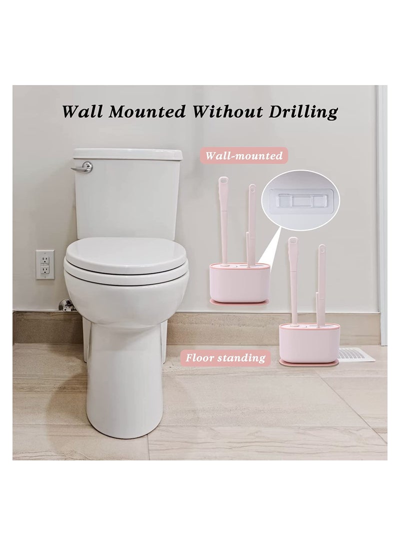 Zikra مجموعة فرشاة المرحاض وحاملها مع 3 قطع فرش مثبتة على الحائط / قائمة على الأرض لفرش المرحاض ذات المقبض الطويل سهلة التنظيف لزاوية المرحاض للحمام - Image 4