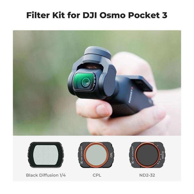 K&F Concept Magnetic Effect & ND & CPL Filter Set Compatible with DJI Osmo Pocket 3, 3 Pack CPL Black Diffusion 1/4 ND2-32 Filters Accessories, HD Optical Glass/Multi-Coated - Image 2