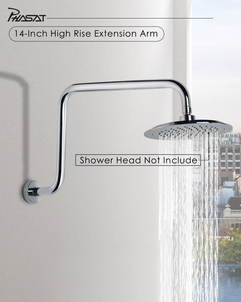 PHASAT S Shaped Shower Arm with Flange,High Rise Shower Head Extension Arm Chrome,PU9D02 - Image 2