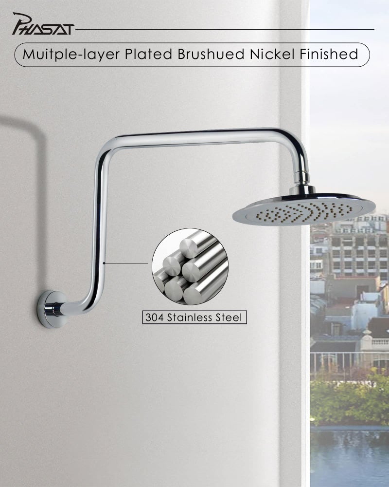 PHASAT S Shaped Shower Arm with Flange,High Rise Shower Head Extension Arm Chrome,PU9D02 - Image 3