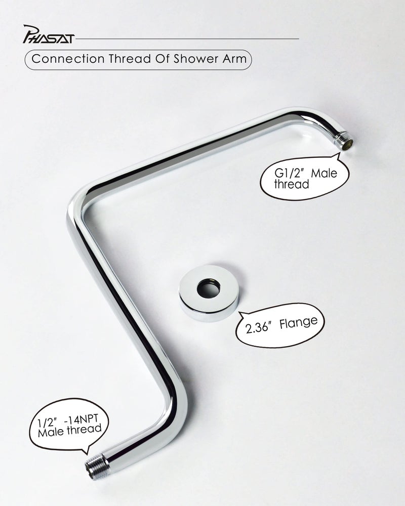 PHASAT S Shaped Shower Arm with Flange,High Rise Shower Head Extension Arm Chrome,PU9D02 - Image 4