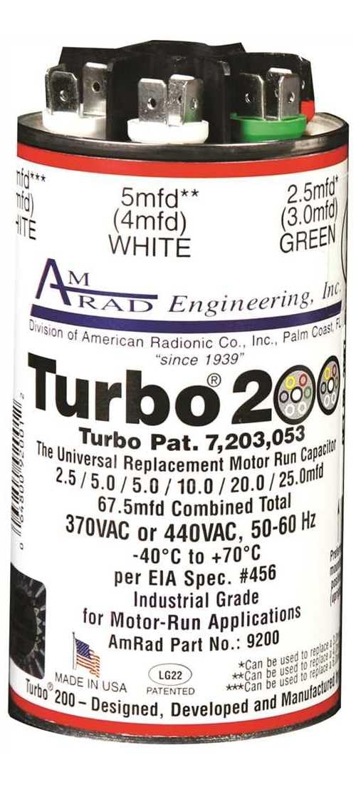AMRAD Turbo 200 Universal Motor Run Capacitor - 67.5 MFD, 440V - Image 1