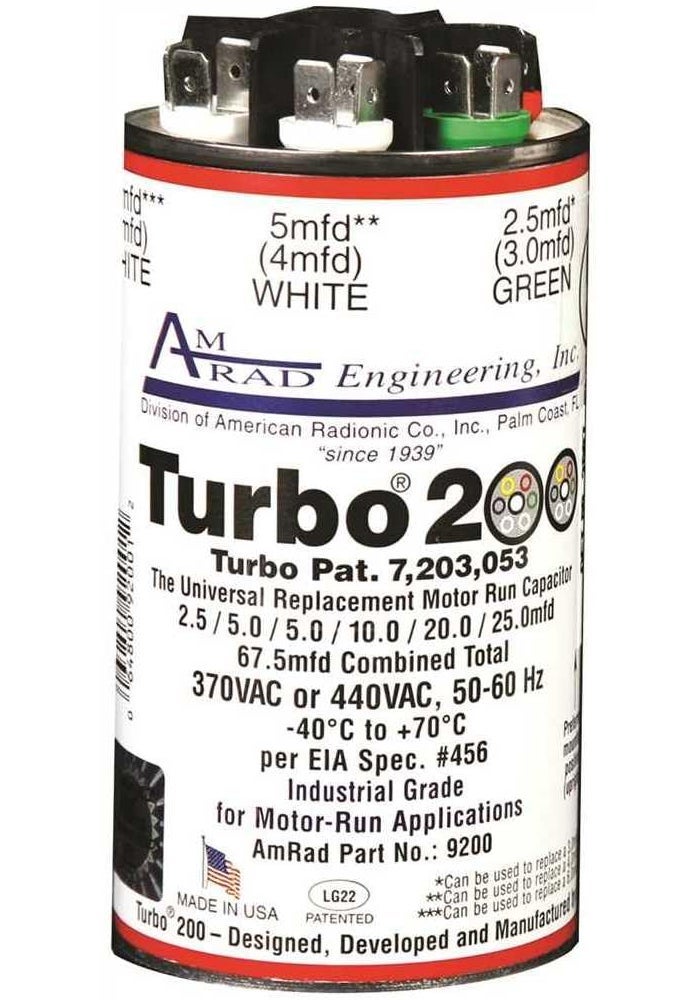 AMRAD Turbo 200 Universal Motor Run Capacitor - 67.5 MFD, 440V - Image 1