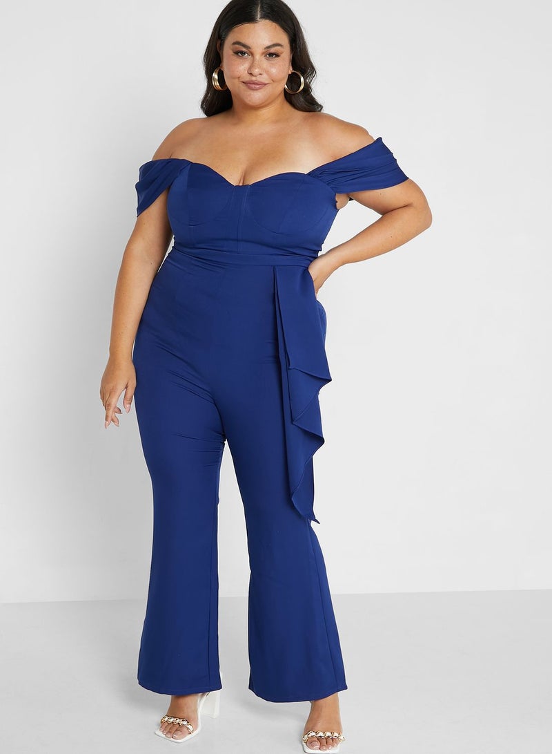 chi chi london curve Bardot Ruffle Detail Wide Leg Jumpsuit  - Image 1