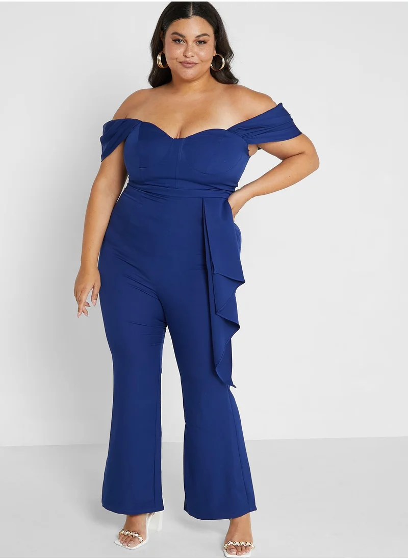 chi chi london curve Bardot Ruffle Detail Wide Leg Jumpsuit