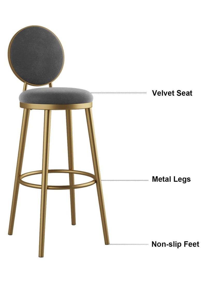 DubaiGallery - Dining Chair Metal Bar Stools Set of 2 Bar Stools Modern Velvet Bar Chairs with Backrest, Counter Stools for Kitchen Cafe Dinner Pub - Image 1